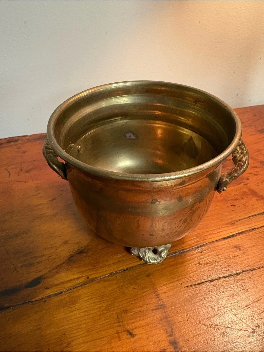 Antique-Style Brass Footed Planter with Handles Curved Handles 3.5x4”